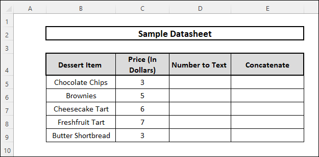 Convert Number to Text and Keep Trailing zeros in Excel Sample Datasheet