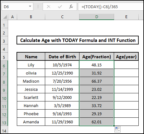 today result age on a specific date formula 