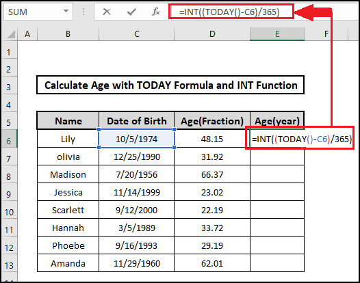 int today age on a specific date formula