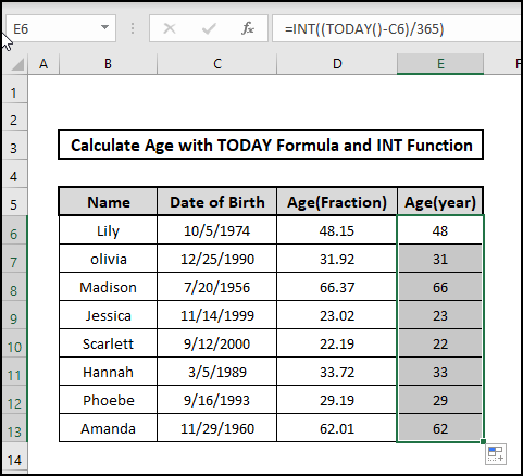 int today result age on a specific date formula