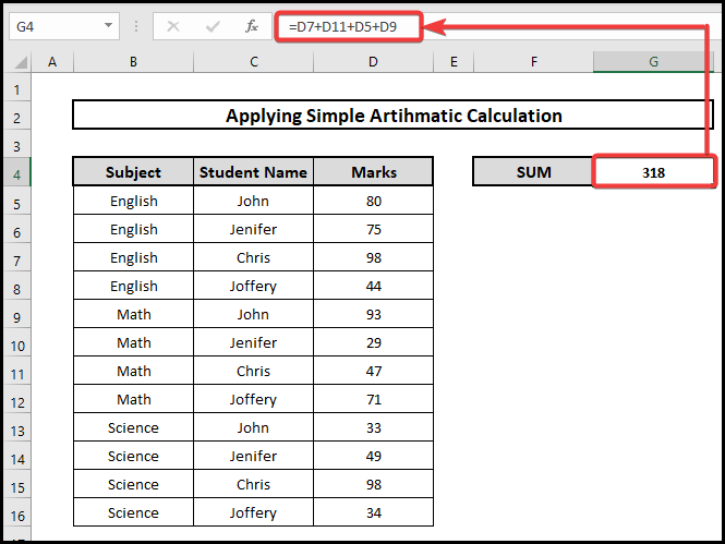 Sum Random Cells In Excel By Simple Arithmetic Calculation 