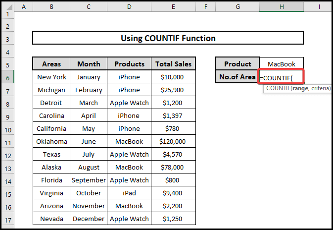 Using COUNTIF Function to One Column If Another Column Meets the Criteria in Excel