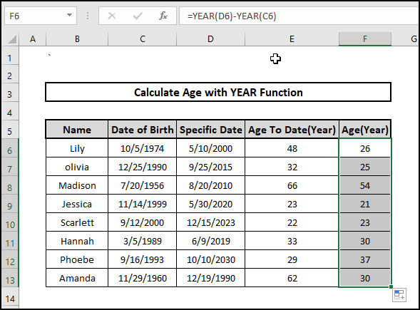 year result age on a specific date formula