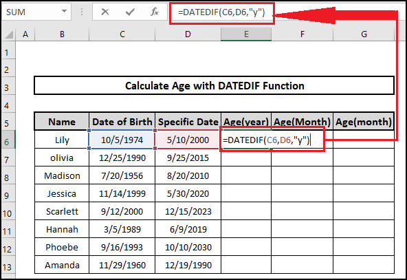 Datedif year age on a specific date formula