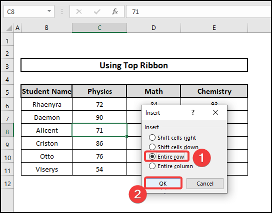 Inserted a row within a cell in excel 