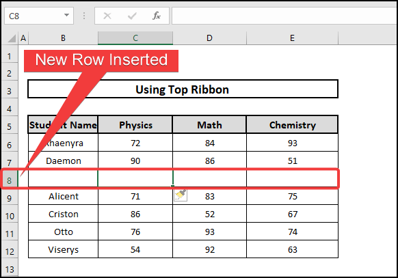 Insert a row in excel 