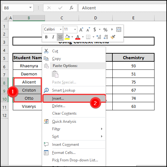 Insert rows within a cell in excel clicking multiple cells