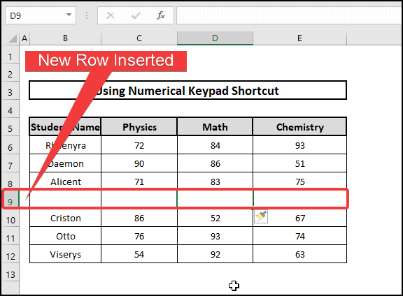 Inserted a row within a cell in excel clicking a cell
