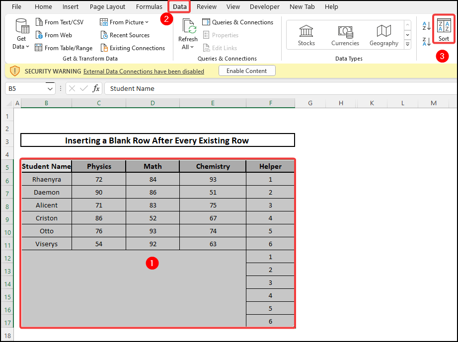 Insert a row within a cell in excel with helper column