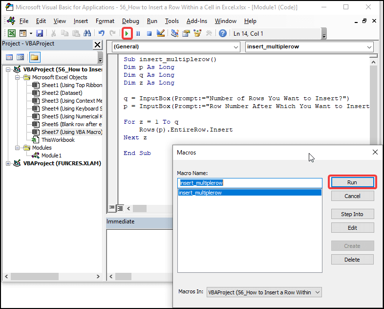 Inserting multiple rows in any position