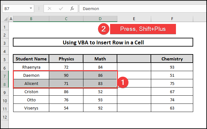 Insert rows in a table
