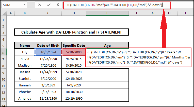 If datedif age on a specific date