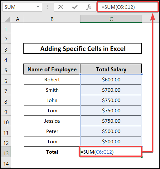 Adding Specific Cells in Excel using SUM