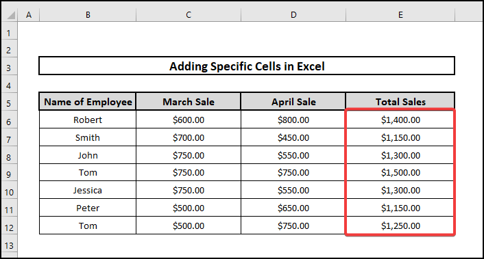 how to add specific cells in excel using VBA