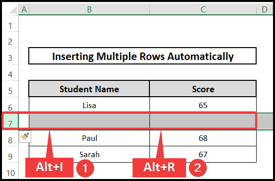 Insert row - align two sets of data in excel