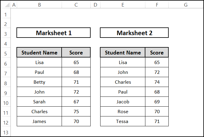 Dataset - align two sets of data in excel