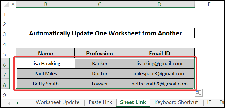 Sheet link click - automatically update one Excel worksheet from another sheet