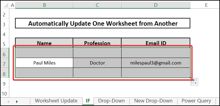 IF function - automatically update one Excel worksheet from another sheet