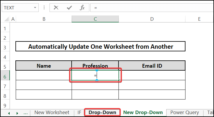 List - automatically update one Excel worksheet from another sheet