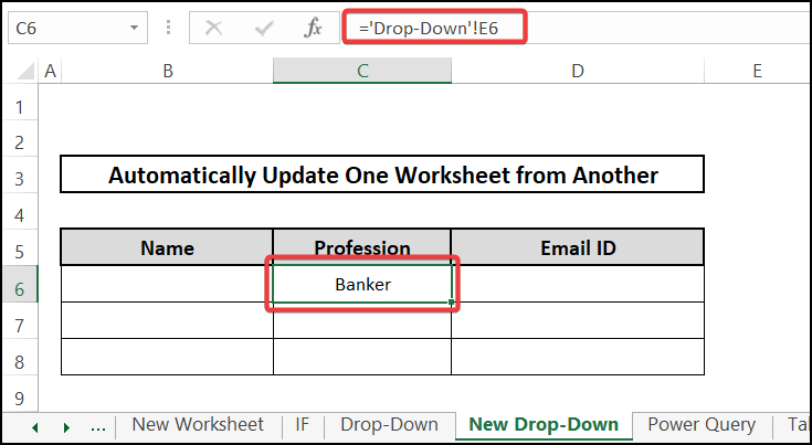 Drop-down - automatically update one Excel worksheet from another sheet