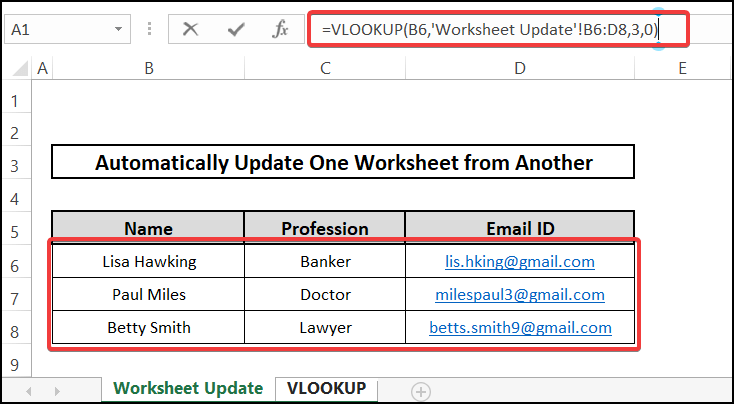VLOOKUP - automatically update one Excel worksheet from another sheet