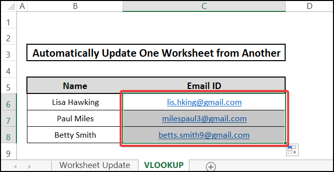 VLOOKUP function - automatically update one Excel worksheet from another sheet