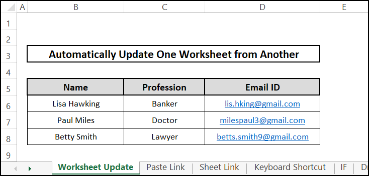 Automatically update one Excel worksheet from another sheet