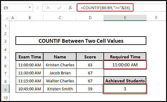 Time COUNTIF between two cell values