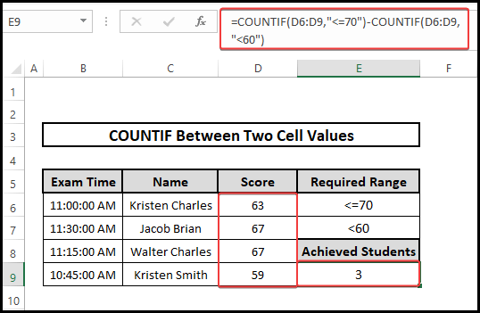 Multiple criteria - COUNTIF between two cell values