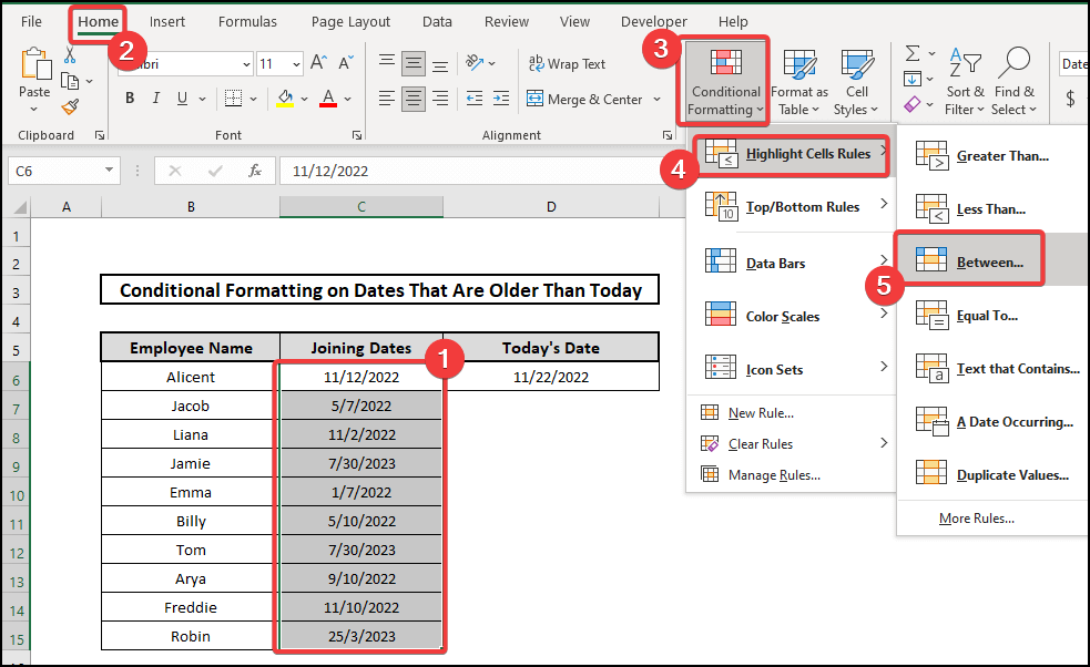 Perform Conditional Formatting for days Within 1 Year from This Day 