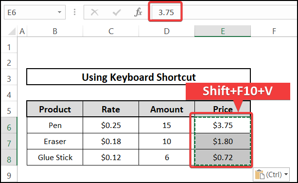 Keyboard shortcut - convert formula to value multiple cells
