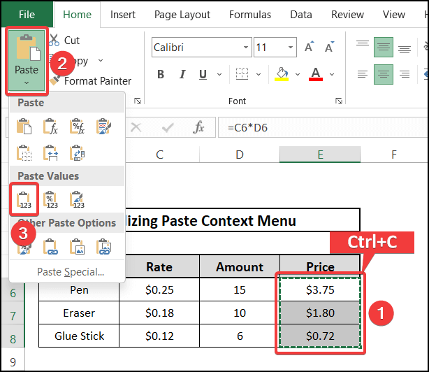 Values only - convert formula to value multiple cells