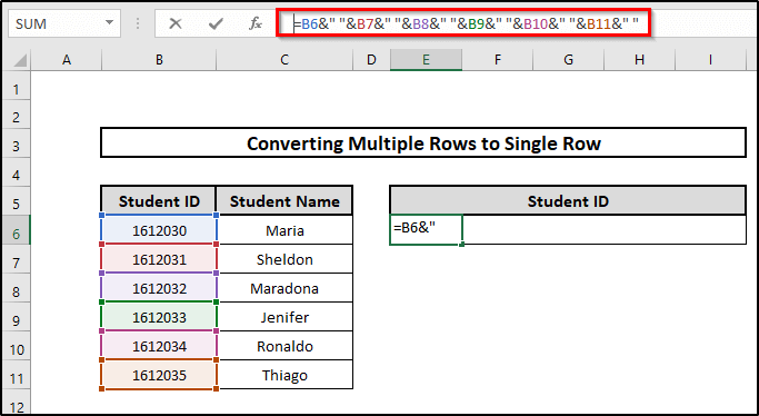 Convert Multiple Rows to a Single Row in Excel Applying Ampersand Sign