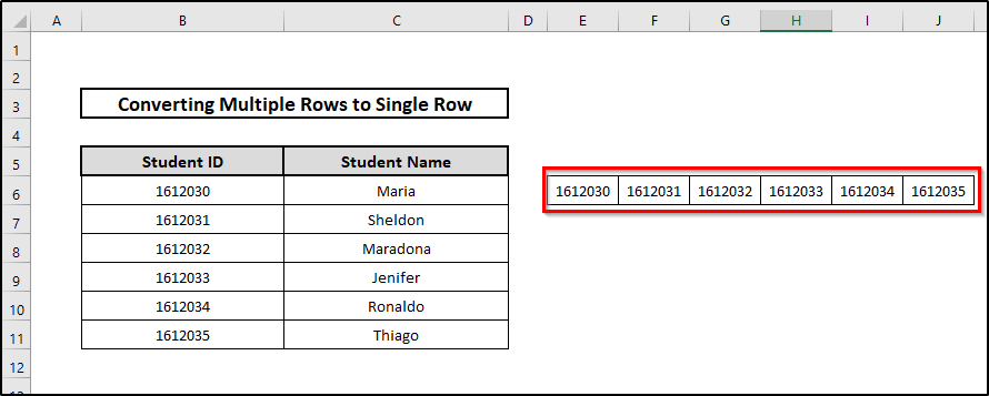 Convert Multiple Rows to a Single Row in Excel Employing VBA Code