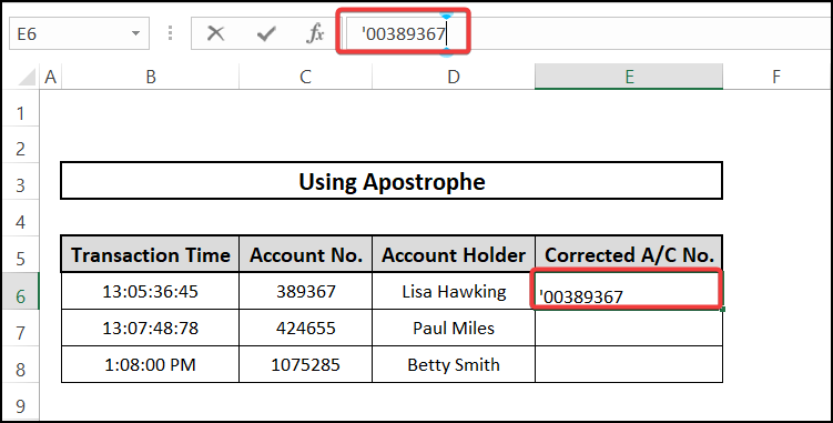 Using Apostrophe - convert number to text with leading zeros