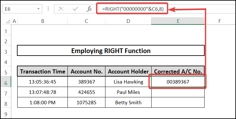RIGHT function - convert number to text with leading zeros