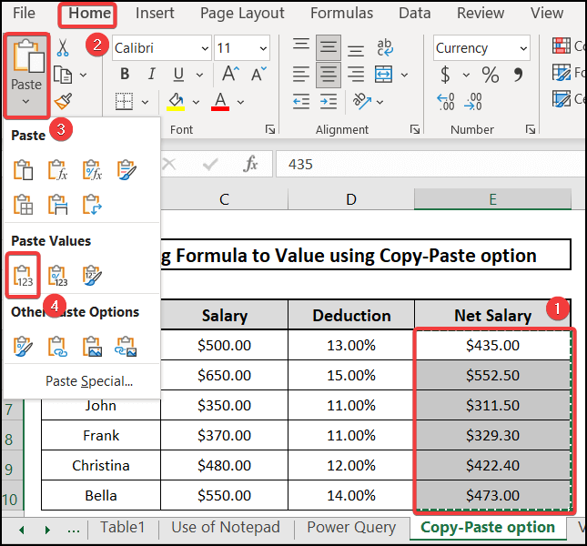Copying and pasting formulas as Values
