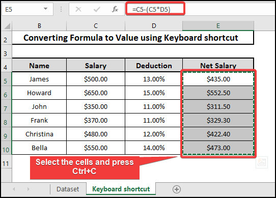 Convert formula to value without paste special in Excel