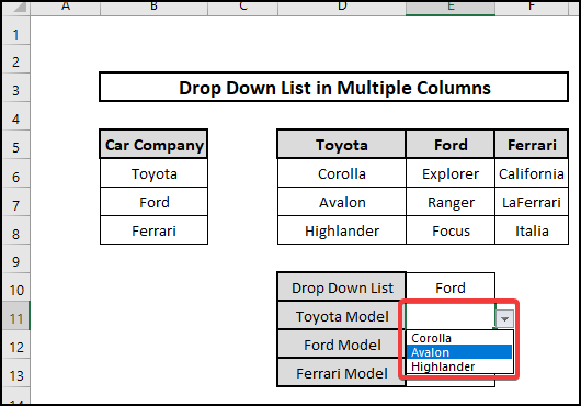 Create Drop-Down List in Multiple Columns in Excel Using Independent Drop-Down List