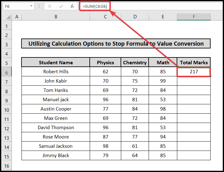 Stop Formula to Convert into Value