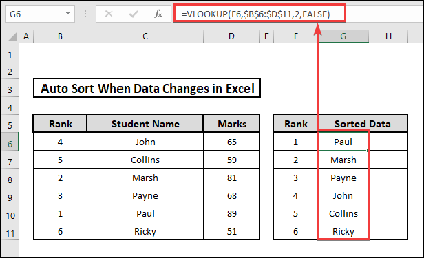 data sorting using VLOOKUP in Excel
