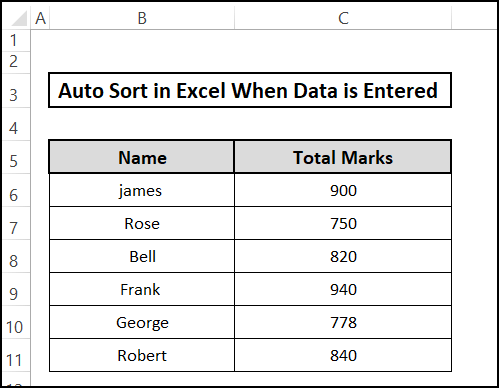 Dataset to Excel auto sort when data is entered