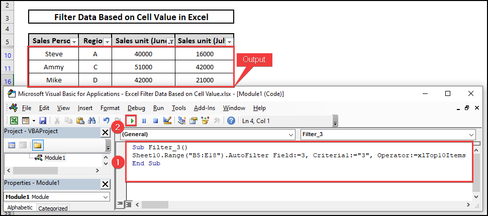 Filter data based cell value in Excel using VBA code.