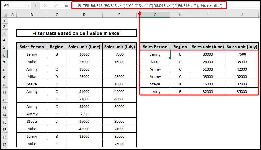FIltering out the blank cells based on cell value
