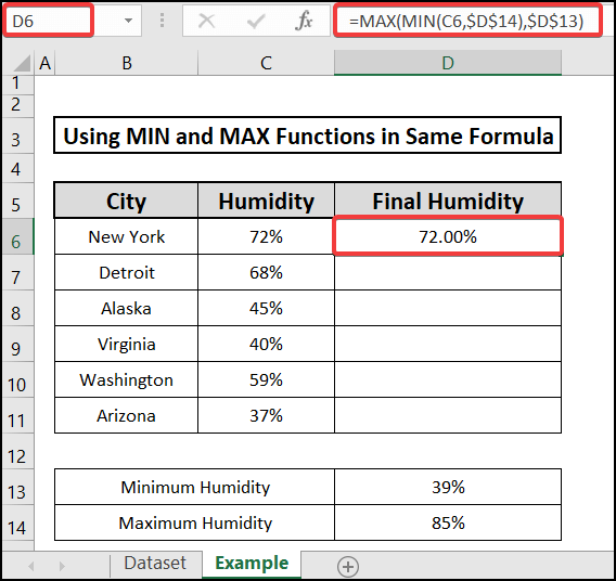 Example to Excel MIN and MAX in same formula