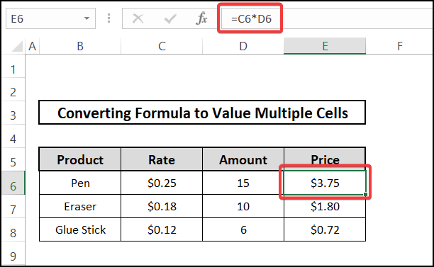 Convert formula to value multiple cells