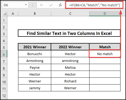 Excel find similar texts row by row.