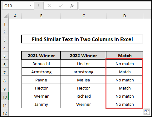 similar texts row by row in two columns.