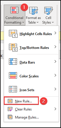 New Rule Formatting in Excel.