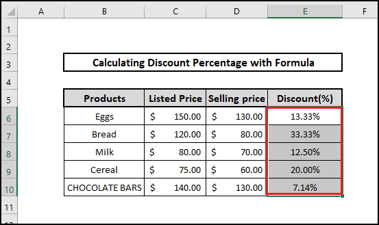 decimal resulr calculate discount percentage formula